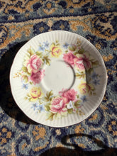Load image into Gallery viewer, Queen’s Fine Bone China Tea Cup & Saucer Set – Pink & Yellow Roses Floral Pattern – Gold Trim – Vintage-Inspired English Tea Set – Made in India