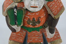 Load image into Gallery viewer, Antique Japanese Polychrome Warrior Guardian Figure, Late Edo–Early Meiji Folk Sculpture (11” Tall)