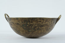 Load image into Gallery viewer, Antique European Brass Bowl with Twin Ring Handles – Hand-Hammered Utility or Decorative Basin (13” Round)