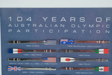 Load image into Gallery viewer, Framed Australian Olympic Committee Commemorative with Metal Rowing Oar Pins 1896–2000