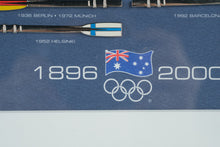 Load image into Gallery viewer, Framed Australian Olympic Committee Commemorative with Metal Rowing Oar Pins 1896–2000