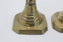 Load image into Gallery viewer, Pair Brass Candlesticks 11 Inch Turned Baluster Square Bases