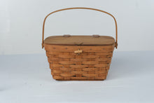 Load image into Gallery viewer, Longaberger 1985 Vintage Handwoven Basket with Hinged Wood Lid and Swing Handle