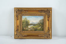 Load image into Gallery viewer, Antique Landscape Oil Painting Ornate Gold Frame Pastoral Mountain Scene