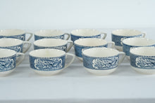 Load image into Gallery viewer, Currier and Ives Royal Blue Transferware Tea Cups Set of 12