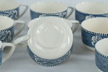 Load image into Gallery viewer, Currier and Ives Royal Blue Transferware Tea Cups Set of 12