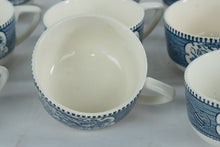 Load image into Gallery viewer, Currier and Ives Royal Blue Transferware Tea Cups Set of 12