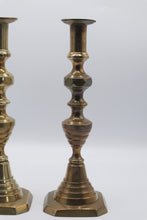 Load image into Gallery viewer, Pair Brass Candlesticks 12 Inch Baluster Square Bases