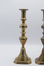Load image into Gallery viewer, Pair Brass Candlesticks 12 Inch Baluster Square Bases