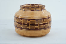 Load image into Gallery viewer, Monty Rowe Signed Segmented Wood Turned Vessel Geometric Inlay Studio Art