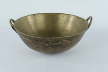 Load image into Gallery viewer, Antique European Brass Bowl with Twin Ring Handles – Hand-Hammered Utility or Decorative Basin (13” Round)