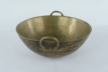 Load image into Gallery viewer, Antique European Brass Bowl with Twin Ring Handles – Hand-Hammered Utility or Decorative Basin (13” Round)