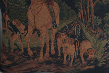 Load image into Gallery viewer, Vintage Tapestry Hunting Scene Throw Pillows Pair Horse Rider Dogs 14 Inch