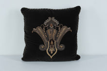 Load image into Gallery viewer, Raymond Waites 16" Embroidered Velvet Throw Pillow – Luxe Black Velvet with Metallic Threadwork