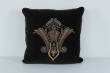 Load image into Gallery viewer, Raymond Waites 16" Embroidered Velvet Throw Pillow – Luxe Black Velvet with Metallic Threadwork