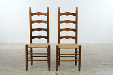 Load image into Gallery viewer, Pair of Vintage Wood Ladder Back Dining Chairs with Woven Rush Seats