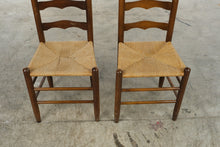 Load image into Gallery viewer, Pair of Vintage Wood Ladder Back Dining Chairs with Woven Rush Seats