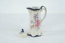 Load image into Gallery viewer, Vintage Porcelain Tea Set Floral Blue Trim Pitcher and 4 Cups Est 1828 Mark