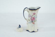 Load image into Gallery viewer, Vintage Porcelain Tea Set Floral Blue Trim Pitcher and 4 Cups Est 1828 Mark