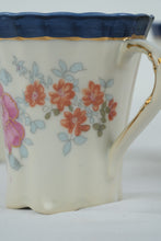 Load image into Gallery viewer, Vintage Porcelain Tea Set Floral Blue Trim Pitcher and 4 Cups Est 1828 Mark