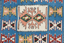 Load image into Gallery viewer, Southwestern Geometric Handwoven Wool Rug Blue Pink Tribal Textile 18x21