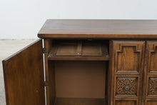 Load image into Gallery viewer, Vintage Spanish Revival Carved Wood Buffet with Six-Panel Doors