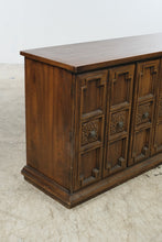 Load image into Gallery viewer, Vintage Spanish Revival Carved Wood Buffet with Six-Panel Doors