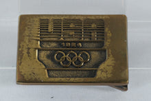 Load image into Gallery viewer, 1984 USA Olympic Games Solid Brass Belt Buckle β Bergamot Brass Works (Official U.S. Olympic Committee Issue)