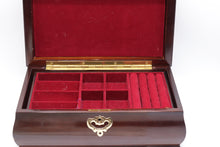 Load image into Gallery viewer, Vintage Wooden Jewelry Box Red Velvet Lined 12.5 Inch Korea 1988
