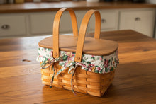Load image into Gallery viewer, Longaberger Handwoven Picnic Basket w/ Floral Fabric Liner, Protector & Wooden Lid – 1994