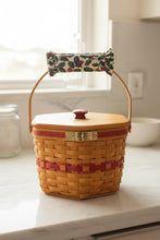 Load image into Gallery viewer, Longaberger 1997 Christmas Collection Snowflake Basket – Lid, Protector & Holly Fabric Handle Cover – 10" Handwoven