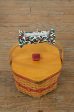 Load image into Gallery viewer, Longaberger 1997 Christmas Collection Snowflake Basket – Lid, Protector & Holly Fabric Handle Cover – 10" Handwoven