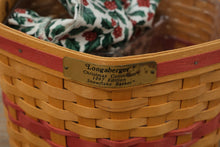 Load image into Gallery viewer, Longaberger 1997 Christmas Collection Snowflake Basket – Lid, Protector & Holly Fabric Handle Cover – 10" Handwoven