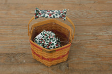Load image into Gallery viewer, Longaberger 1997 Christmas Collection Snowflake Basket – Lid, Protector & Holly Fabric Handle Cover – 10" Handwoven
