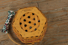 Load image into Gallery viewer, Longaberger 1997 Christmas Collection Snowflake Basket – Lid, Protector & Holly Fabric Handle Cover – 10" Handwoven