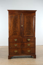 Load image into Gallery viewer, 19th Century English Mahogany Linen Press Armoire with Flame Veneer Panels