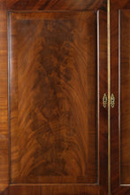 Load image into Gallery viewer, 19th Century English Mahogany Linen Press Armoire with Flame Veneer Panels