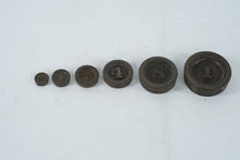 Load image into Gallery viewer, Antique Cast Iron Scale Weights Set – ½ oz to 1 lb, Trade & Apothecary Weights with Calibration Marks