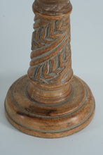 Load image into Gallery viewer, Pier 1 Imports Hand-Carved Wood Pillar Candle Holder – Short Rustic Boho Accent (Single, 8”)