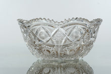 Load image into Gallery viewer, Antique EAPG Pressed Glass Bowl – Sawtooth Rim with Starburst and Fan Pattern