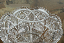 Load image into Gallery viewer, Antique EAPG Pressed Glass Bowl – Sawtooth Rim with Starburst and Fan Pattern