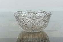 Load image into Gallery viewer, Antique EAPG Pressed Glass Bowl – Sawtooth Rim with Starburst and Fan Pattern