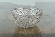 Load image into Gallery viewer, Antique EAPG Pressed Glass Bowl – Sawtooth Rim with Starburst and Fan Pattern