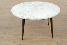 Load image into Gallery viewer, Italian Marble Top Round Coffee Table with Brass Tapered Legs Mid Century Modern