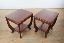 Load image into Gallery viewer, Pair Traditional Cherry Wood End Tables with Lower Shelf and Curved Legs