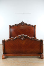 Load image into Gallery viewer, Traditional Carved Queen Size Bed Frame with Scrollwork