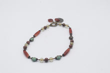 Load image into Gallery viewer, Boho Beaded Necklace Red Turquoise Tone Glass Beads Toggle Clasp Charms