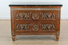 Load image into Gallery viewer, Charlotte Hall Two-Drawer Carved Wood Chest with Black Stone Top