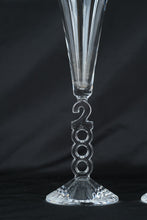Load image into Gallery viewer, Crystal Champagne Flutes Set of 2 Year 2000 Millennium Toast Glasses Open Ring Stem