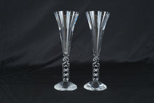 Load image into Gallery viewer, Crystal Champagne Flutes Set of 2 Year 2000 Millennium Toast Glasses Open Ring Stem